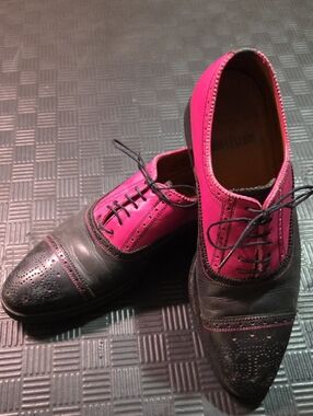John Fluevog Black and Hot Pink Two-Tone Brogue Oxfords - Opus Hotel